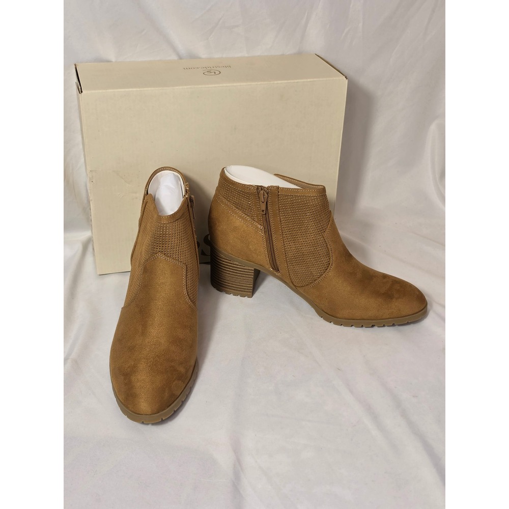 LifeStride Matilda Ankle Boots Whiskey Tan Microsuede Block Heel Booties Size 11